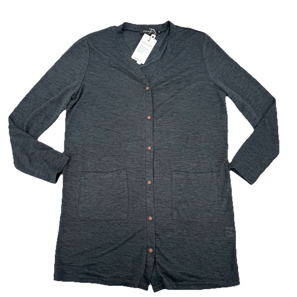 Merokeety Classic Comfy Cardigan Women's XL Gray Lightweight Red Button Up